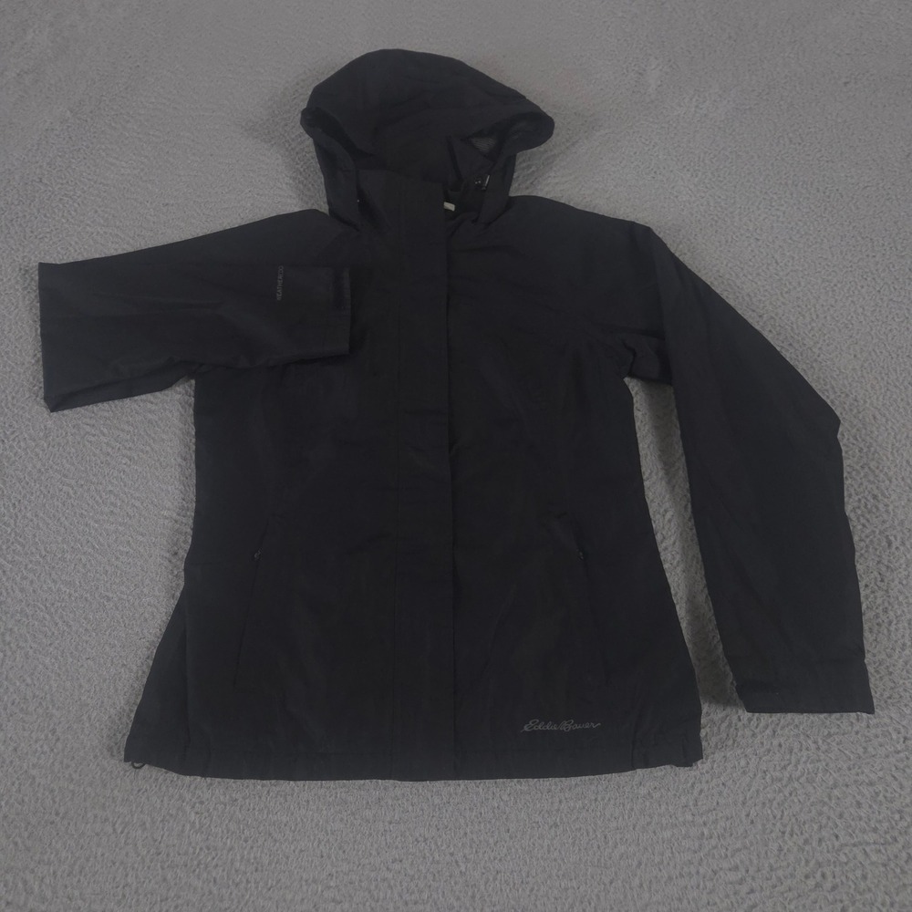 Eddie Bauer Jacket Womens XS Black Weatheredge Hooded Mesh Lined Rain Coat Shell